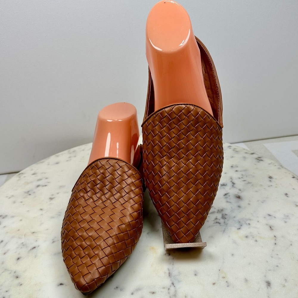 Mia Woven Pointed Toe Mules Cognac Brown Basket Weave Slip On Flats Womens 8.5